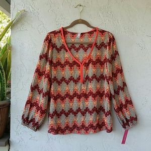 Patterned Blouse w/ Braided Neckline